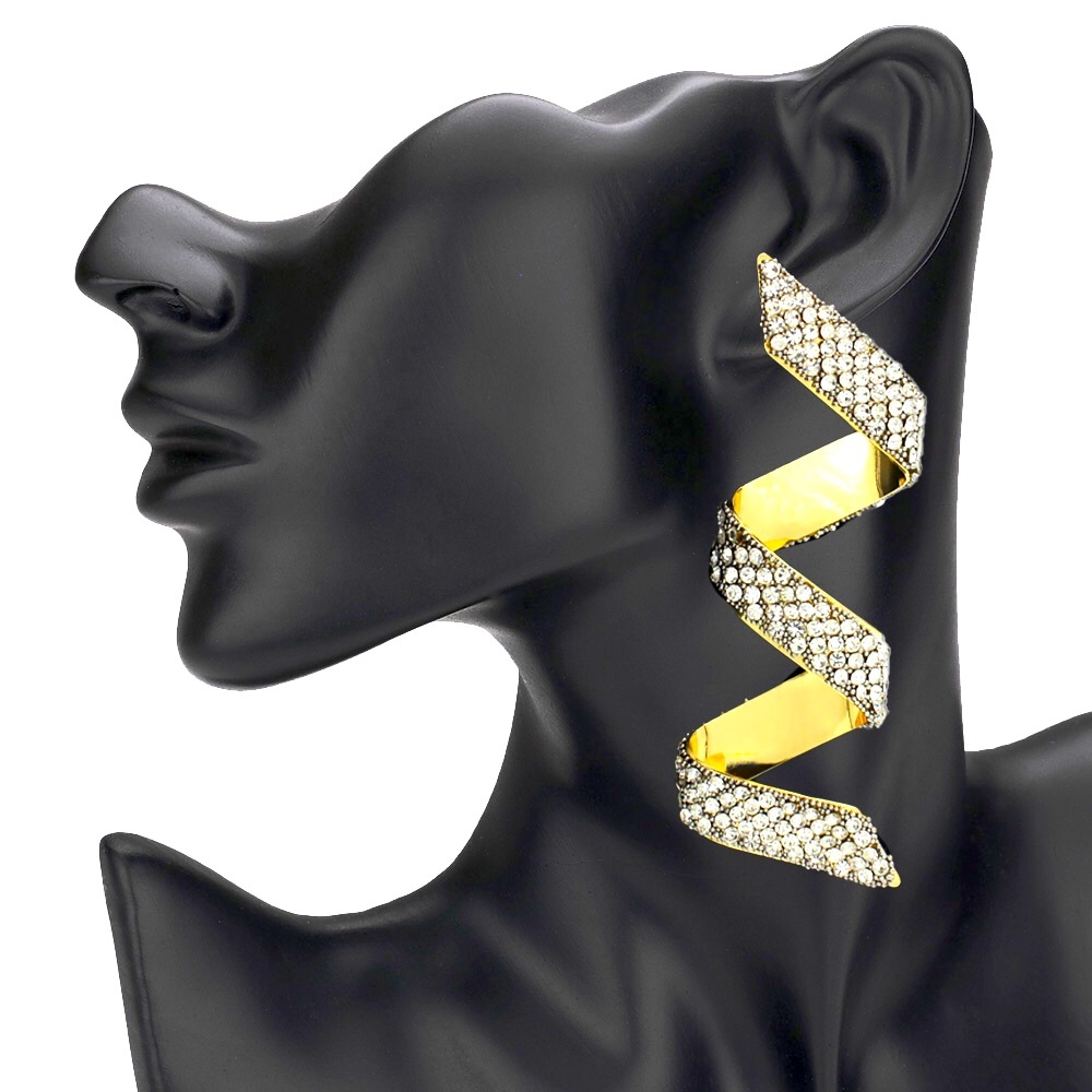 Rhinestone Paved Twisted Swirl Statement Earrings